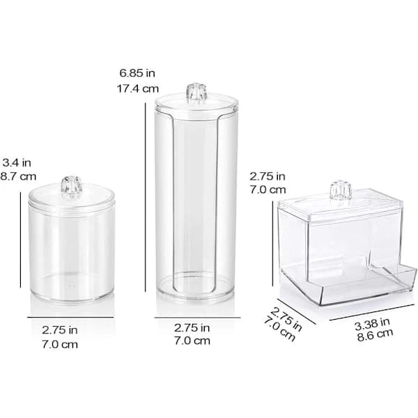 【03】Sminkförvaringslåda, bomullsrondelldispenser, akryl bomullspinneförvaringslåda och multifunktionell cylinder, förvaringslåda med lock