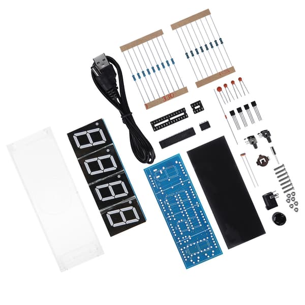4-siffrig DIY Digital LED Klocka Kit Auto Visning Tid Temperatur Elektronisk DIY Kit Klocka - Vit
