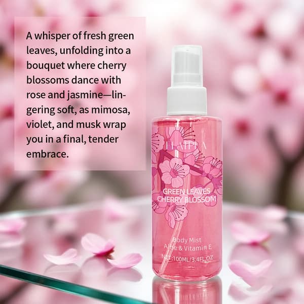 Grønne blade kirsebærblomst kropsspray, kvinders sprayparfume rose jasmin duft alkoholfri langvarig duft