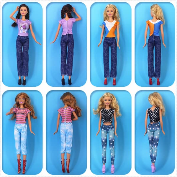 【03】Barbie-kläder, 10 st Barbie dockkläder inklusive (topp + byxor)