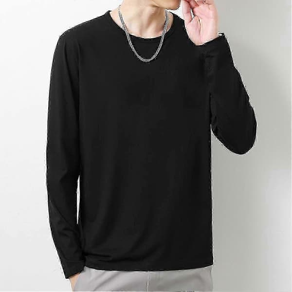 Hverdags T-shirt til mænd, O-hals langærmet top til efterårsmode 3XL Khaki