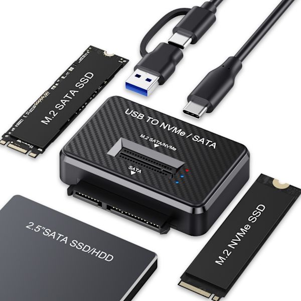 USB til NVMe/Adapter Harddisk Læser Disk Konverter Strømadapter Dataoverførsel, M.2 NVMe/SATA SSD kortlæser