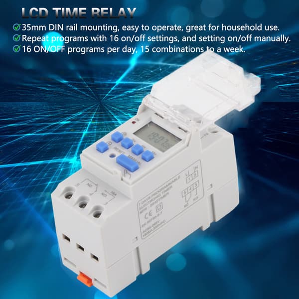 LCD Programmerbar Timer Switch - 16A, 85-265V AC, 12/24 Timmar, Vit - 1 st