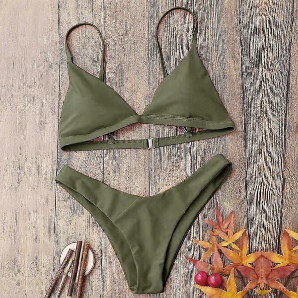 kvinder push-up polstret bh strand bikini sæt badedragt badetøj Moss green L
