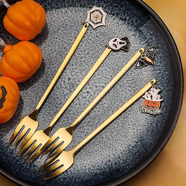 6 stykker kaffeskeer, dessertsalatgaffel, Halloween små skeer Spoon