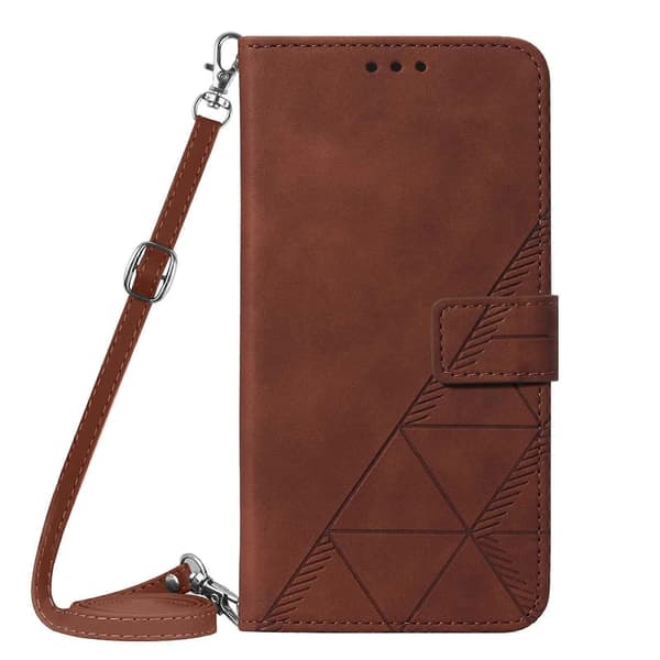 【03】Crossbody 3D-præget Flip Læder Telefonetui, Brun Brown For iPhone 15 Pro Max