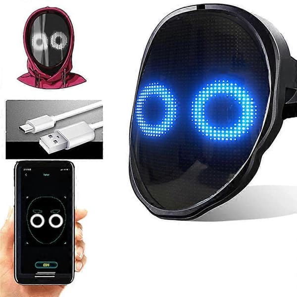 【03】Bluetooth LED-maske, der lyser op til fest, Halloween, jul, DIY LED-maske Black