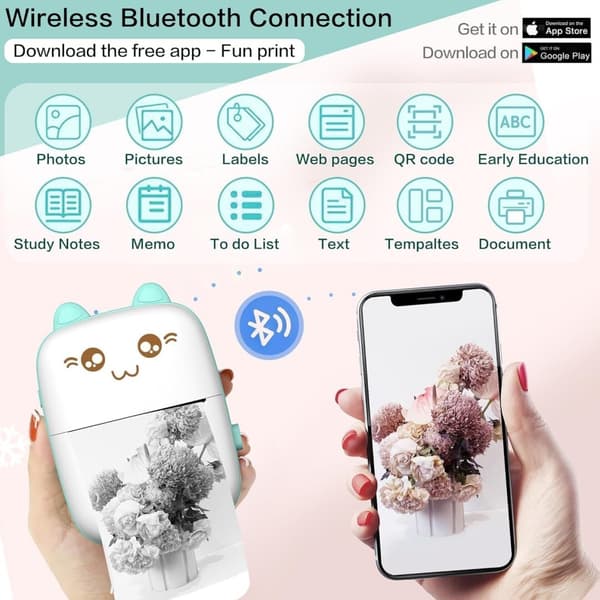 Mini Printer Bluetooth 200 Dpi Etiketprinter, Mini Fotoprinter / Printer