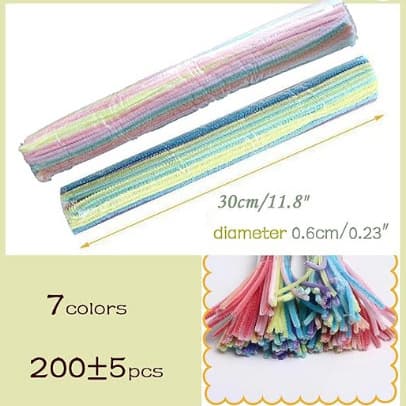 【03】200 stk. piberensere i 7 farver til håndarbejde, chenille rør, pastelfarver, farverige