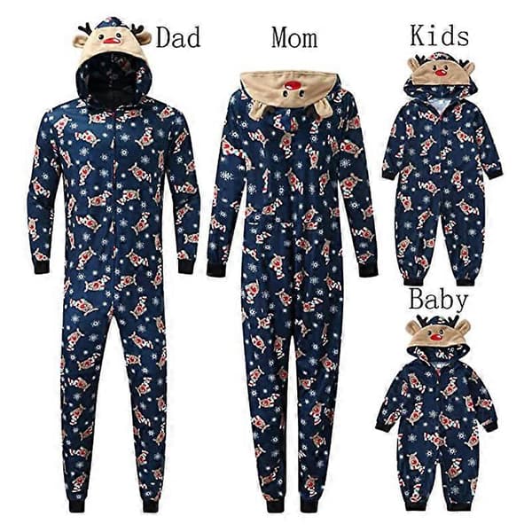 Matchende Familie Jule Rensdyr Pyjamas Hætte Bodysuit Heldragt Nattøj til Child 5t