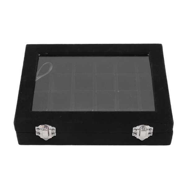 24 Fack Örhänge Förvaringslåda Mode Smycken Displaybricka med Transparent Lock för Öronstift Ringar Svart
