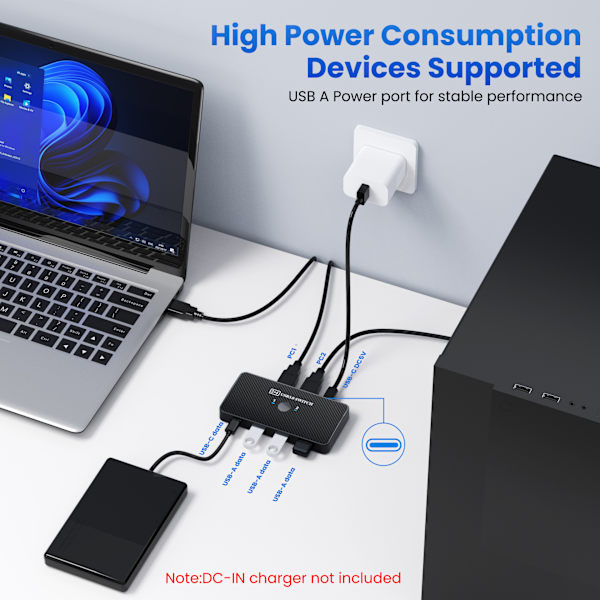 USB 3.0 KVM-switch | 2 computere deler 3*USB 3.0 og 1*USB C-periferiudstyr til pc-printer, scanner, mus, tastatur