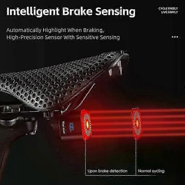 Cykelbaglygte Bremsesensor Digital strømdisplay Automatisk start/stop Langtidsholdbar baglygte Cykeltilbehør 500mAh Seat Post