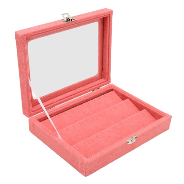 Nålutställningsfodral Dammtätt Transparent Glaslock Märkesförvaringslåda med Låsspänne för Brosch Smyckessamling Rosa Liten