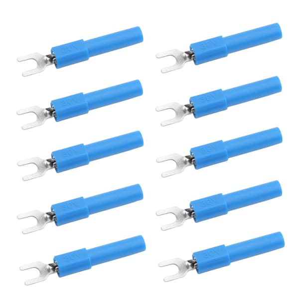 10 stk. 4 mm Gaffel Spade Ledningsstik U Type Elektrisk Krympe Terminal til Test Multimeter Blå