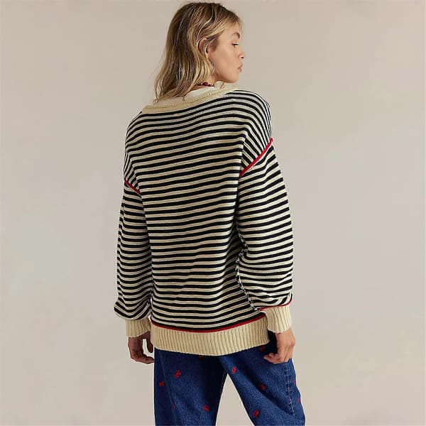 Dame Langærmet Rund hals Casual Løs Pullover Sweater Toppe Stribet Strikket Sweater Efterår Vinter Outfits Sort S Black S