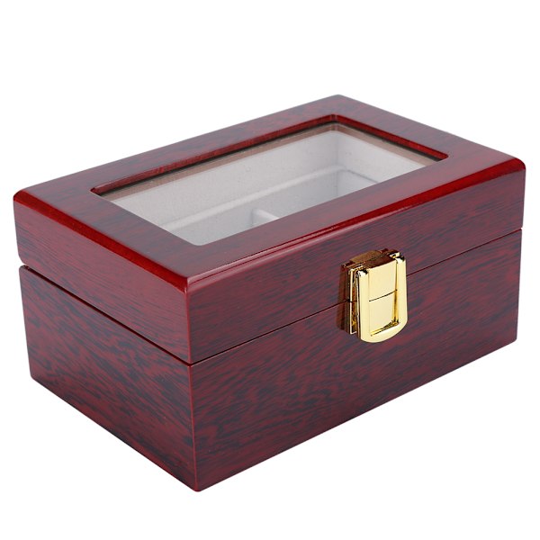 Træ 3-rums ur displayboks med transparent vindue ur opbevaringsboks (rød)