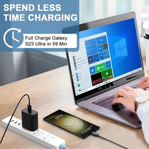Hurtigoplader 45W til Samsung USB-C med 1 meter datakabel + opladerhoved sort 45W