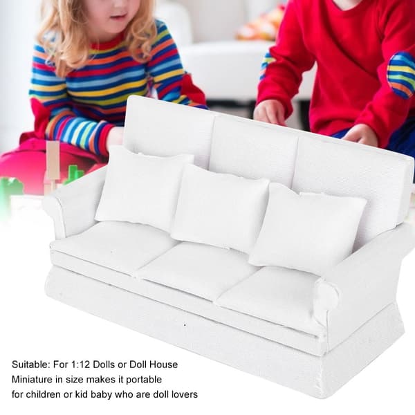 1:12 Dockhus Mini Soffa med 3st Kuddar Vardagsrumsmöbler Trä Dockhus Dekorations Tillbehör Vit