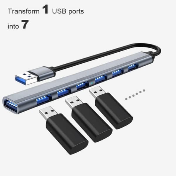 USB Hub 3.0 med 7 porte, USB 3.0 Hub USB Splitter Extender, USB3.0 til USB2.0/3.0 USB hub med 7 porte