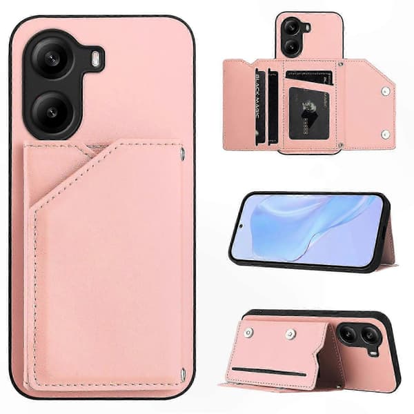 5G-telefoncover med kortholder, støtte og håndledsrem til Poco X7 Pro-kompatible modeller Pink