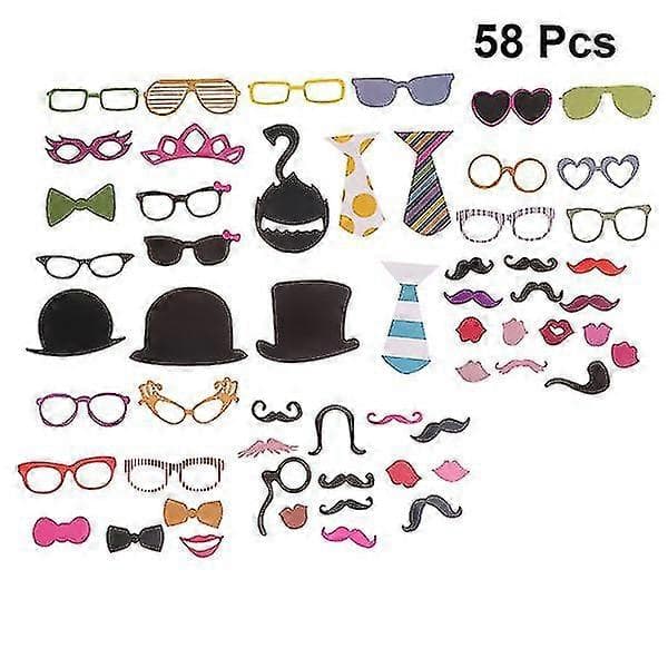 58 st bröllopsfotorekvisita röda läpppapper mustasch ögonmask form kreativ för festdekor