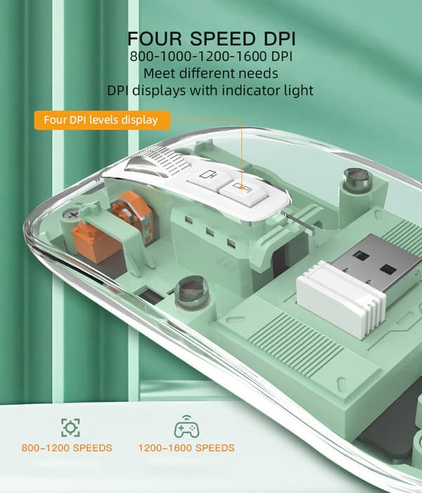 【03】2.4G Transparent Bluetooth Gamingmus, Tre Tilslutningstilstande, Justerbar Dpi (Hvid)