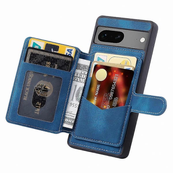 Læderbelagt TPU-telefoncover med RFID-blokerende pung og støtte til model 6a Ocean blue Navy Blue