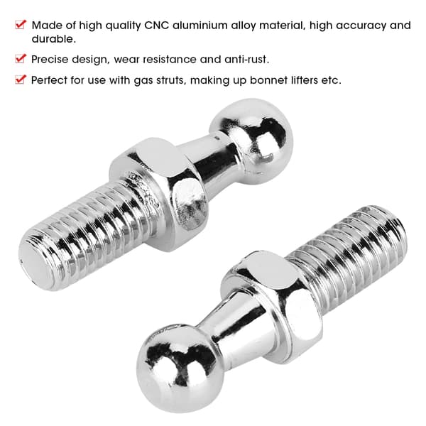 2 stk. CNC Aluminium Legering Kuglebolt til Gasfjedre Kugleformet Motorhjelm (M8)
