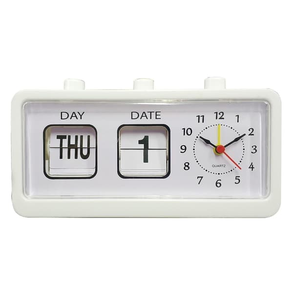 Retro kalender flipur sengefirkantet ur med 3 trykknapper husholdningssort