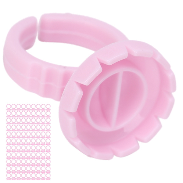 100 stk. Engangs Øjenvippe Lim Ring Kop Øjenvippe Extension Lim Holder Tilbehør Pink