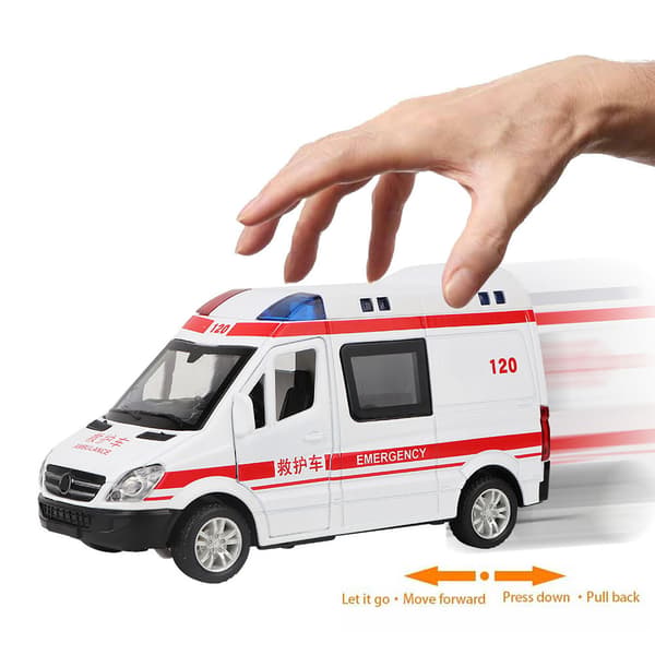 1:36 Hospital Redningsambulance Støbt Legeringsmodel Med Træk Tilbage Lyd Lys Til Børn Legetøj