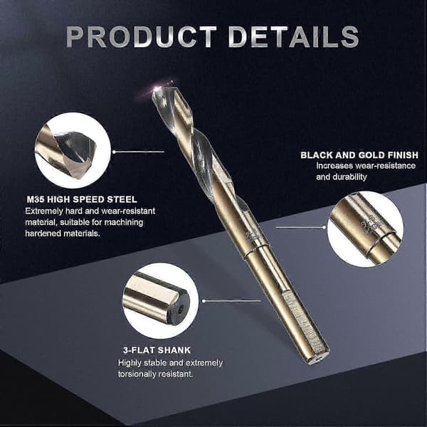 9/16 tommer bor, 1/2 tommer reduceret skaft, M35 kobolt, sortoxid, 135-punktsvinkel