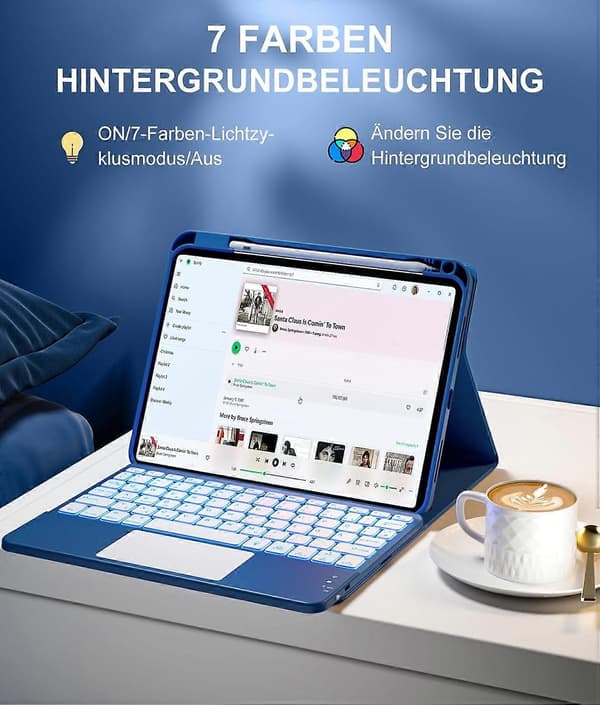 【03】Tastaturcover til iPad 10./11. generation, 11/10,9 tommer, touchpad, baggrundsbelysning, sort