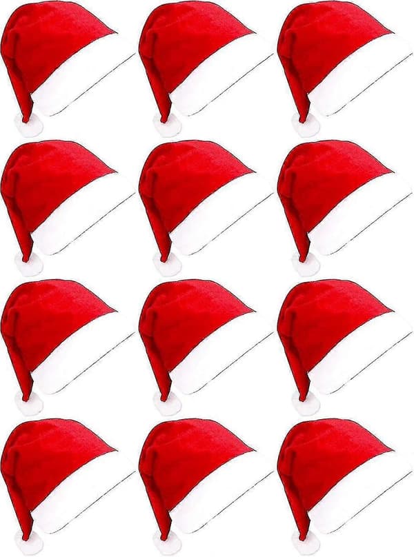 12 st tomtehattar, bekväma tomtehattar vuxen i bulk, röd klassisk tomtehatt för vuxna, julhattar Red-12pcs