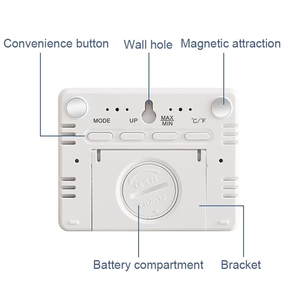 【03】8218 Tynd og let magnetisk vægmonteret LCD temperatur elektronisk digitalt ur (Hvid)
