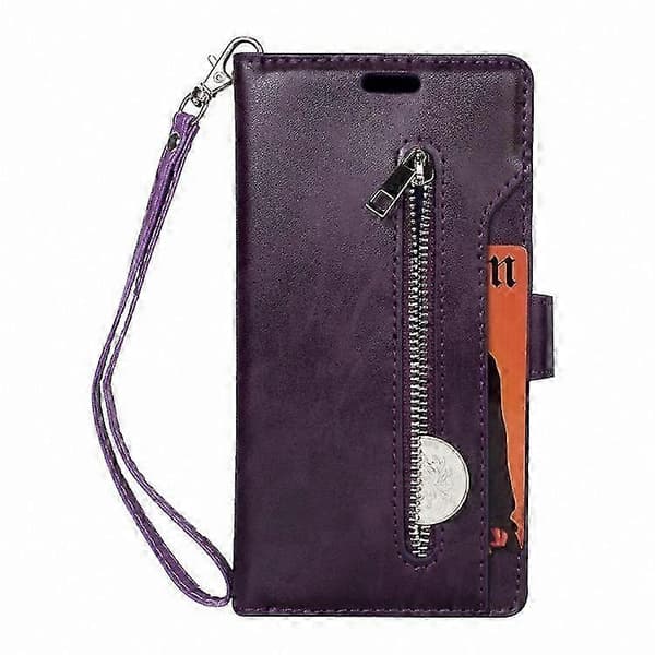 Universellt multifunktionellt dragkedja horisontellt fällbart läderfodral för smartphones Purple