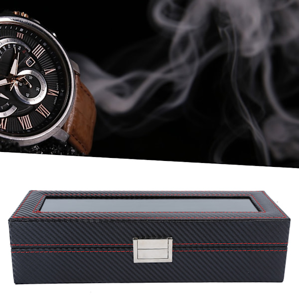 Urkasse med seks rum PU læder ur opbevaringsboks sort display smykker armbåndsur organizer