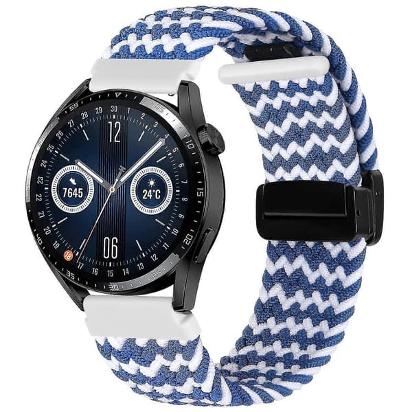 För Garmin Forerunner 265/255/Vivoactive 4/Venu 2 22 mm nylonarmband + vikbart spänne Blue White