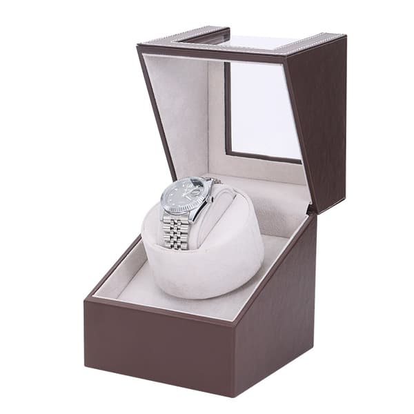【03】Automatisk ur-optrekker til et ur, grå fløjl (lille 13x13x16cm) Coffee-colored PU