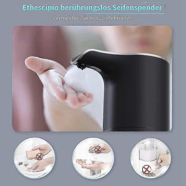 Automatisk sæbedispenser sort, skumsæbedispenser genopladelig berøringsfri automatisk sæbedispenser