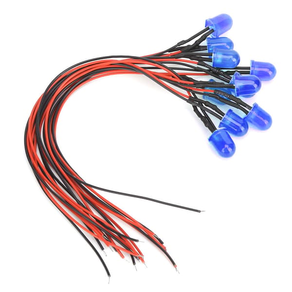 Blå 10mm LED Lamp Beads - 50st, 12V, 0.06W, med 20CM 26AWG Ledningar