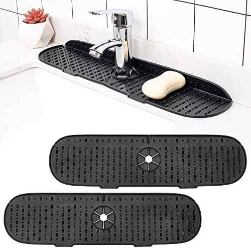 【03】2 stk. Store silikone stænkbeskyttere til vask, 52 cm × 14 cm silikonemåtte til vandhane til køkken, badeværelse, vaskebeskytter (sort)