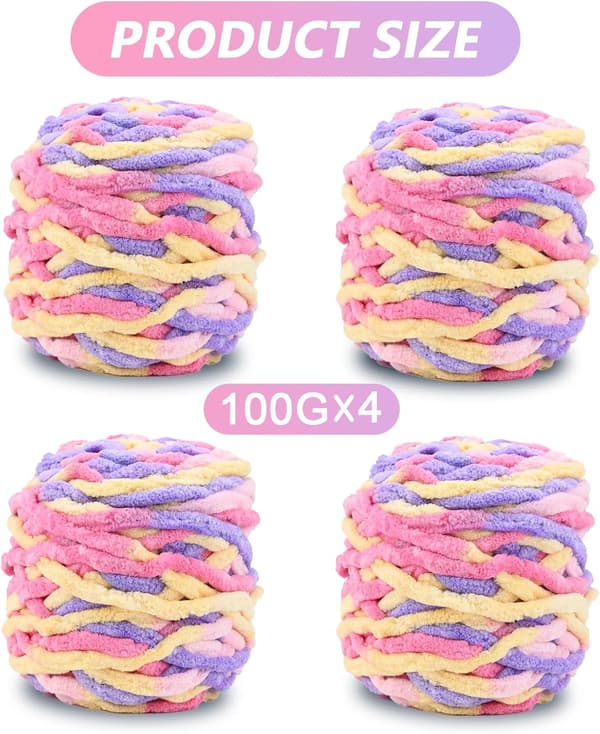【03】Stickgarn 4 x 100g Flerfärgad Stickgarn för Virkning, Mjuk Tjock Garn, Gradient