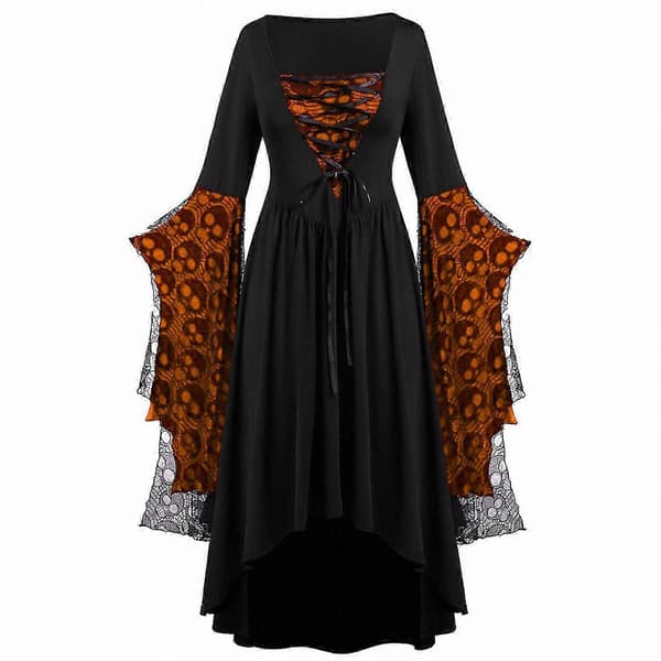 Halloweenkostume til voksne gotisk vampyrheks festkjole karneval cosplay punk stil outfit Light Gray M