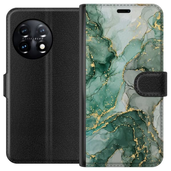【03】Kompatibelt Plånboksfodral till OnePlus 11 grön marmor guld Lommeboketui