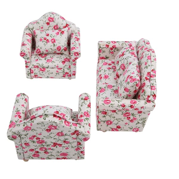 1/12 Skala Dukkehus Tilbehør Blomstermønster Mini Møbler Sofasæt Med Ryghynder (#2)