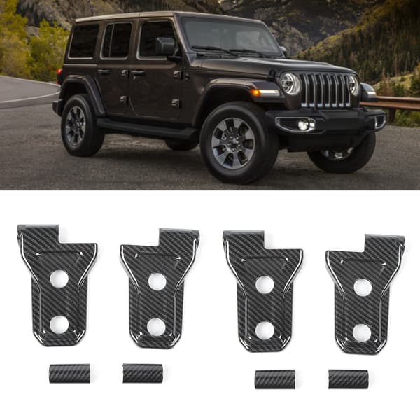 8 stk. dørhængseldæksel med kulfibertekstur, der passer til Jeep Wrangler JL 2018+