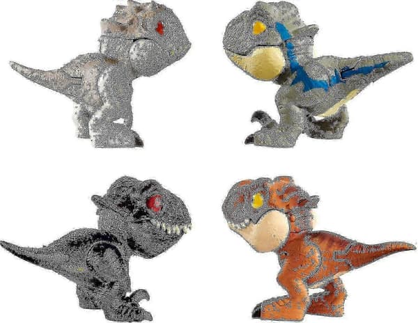 4 stk. World Dinosaur Snap Squad samleobjekter til udstilling, leg og fastgørelse til rygsække, madpakker Wg