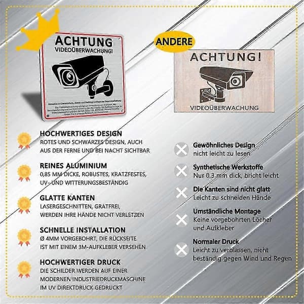 4-pak sikkerhedsadvarselsskilte til overvågning af privat ejendom